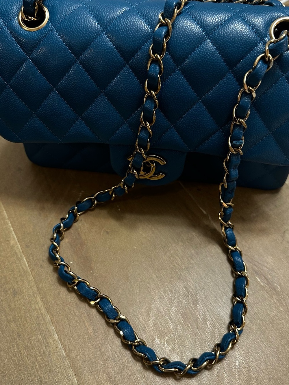 CHANEL Small Quilted Top Handle Shoulder Bag in Teal Blue with Gold Hardware - Picture 12 of 12